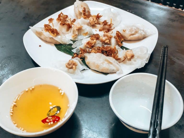 White rose dumplings with fillings on the top, Banh Vac, food in Hoi An, Vietnam