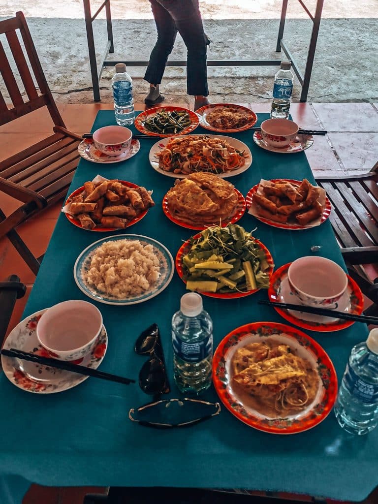 A table with lots of plates of food at a cookery class, best things to do in Hoi An, Vietnam