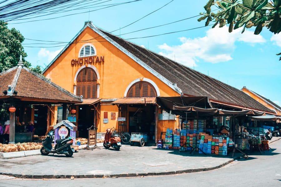 Bright yellow building with the Central Market, best things to do in Hoi An, Vietnam