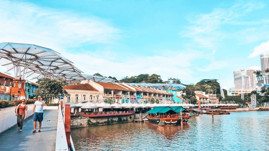 Colourful buildings line the Singapore River in Clarke Quay, best neighbourhoods to stay in Singapore