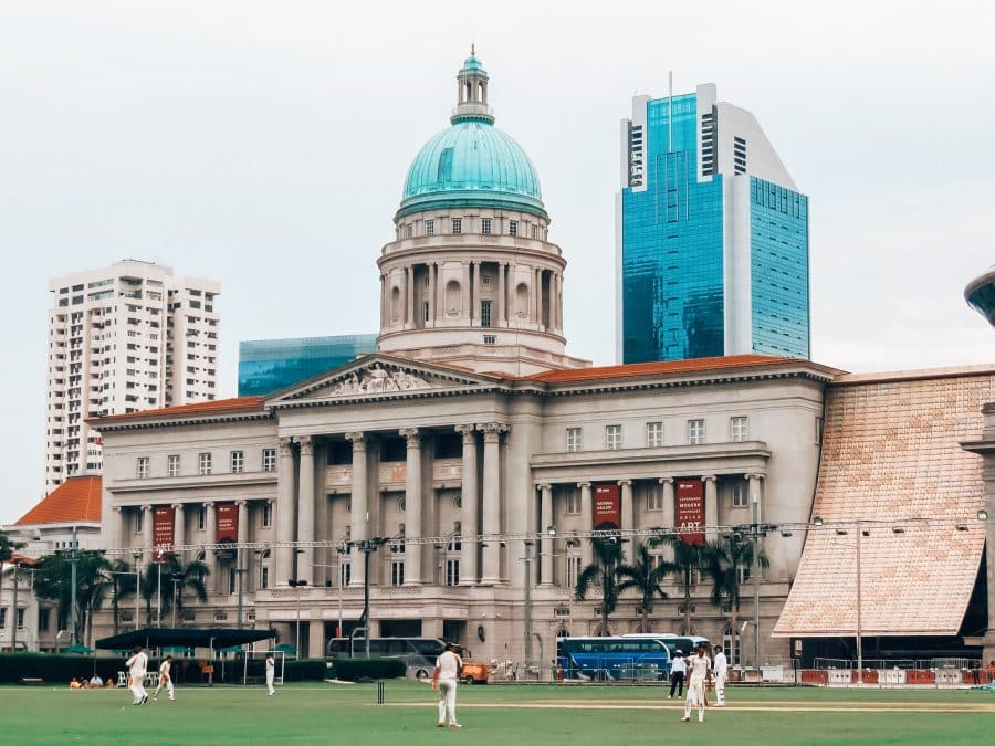 The grey exterior of the National Gallery, Civic District, Singapore