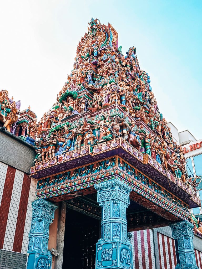 The beautiful and colourful exterior of the Sri Veeramakaliamman Temple in Little India, Singpaore