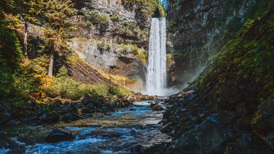 The impressive Brandywine Falls immersed in lush greenery, Whistler, British Columbia, Canada