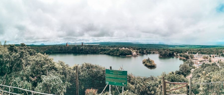 Panoramic viewpoint over the crater lake of Ganga Talao and Grand Bassin, Mauritius