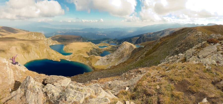 Helen sat overlooking the incredibly blue Seven Rila Lakes was one of the best places to visit in Bulgaria