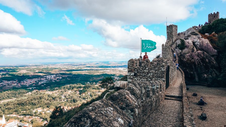 Wonderful views across Sintra out to the ocean from the walls of the Moorish Castle, day trip to Sintra, Portgual