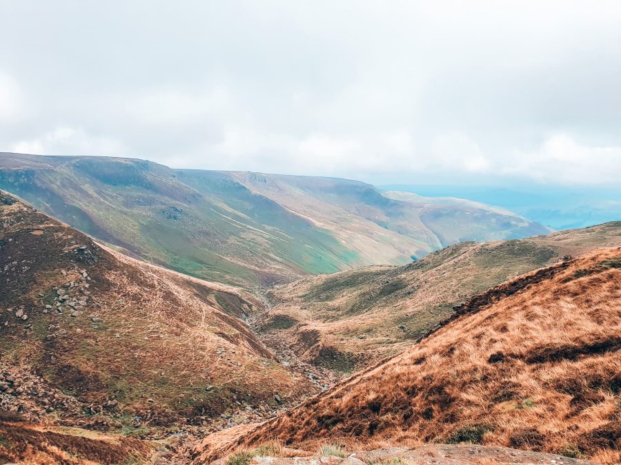 View across the endless countryside at Kinder Scout, Peak District, England, UK