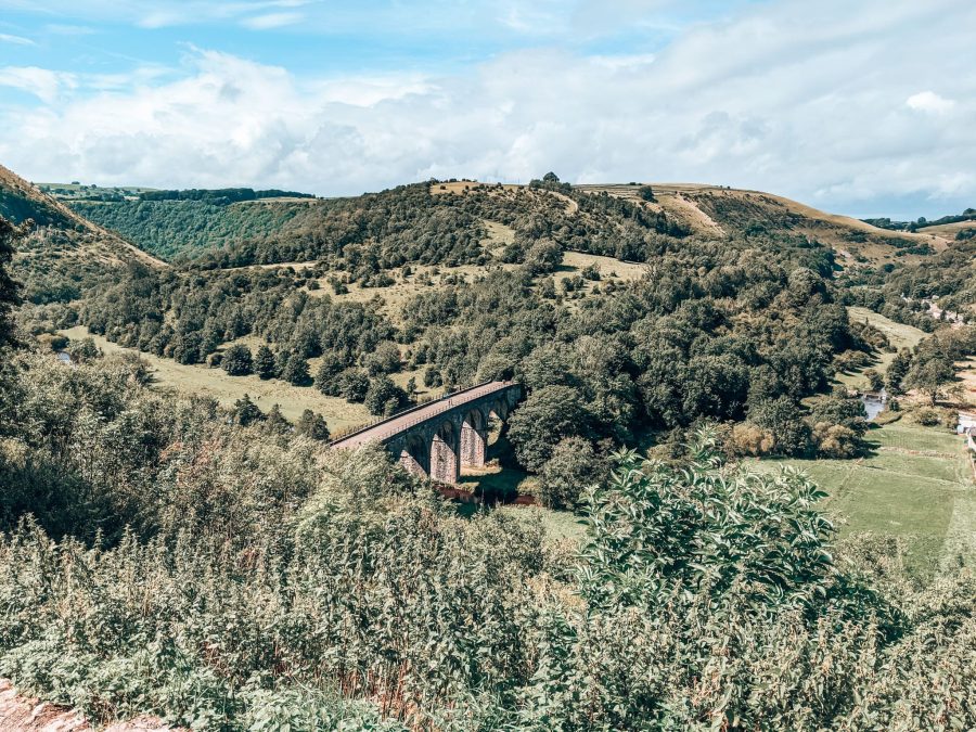 Amazing view across the Headstone Viaduct from the viewpoint on the Monsal Trail, one of the best walks in the Peak District, UK