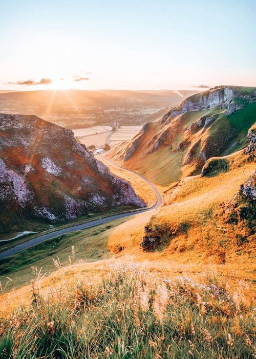 View across the stunning Winnats Pass and surrounding endless countryside, Peak District, England, UK