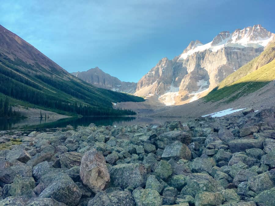 Consolation Lakes nestled amongst towering mountains on your Calgary to Vancouver road trip
