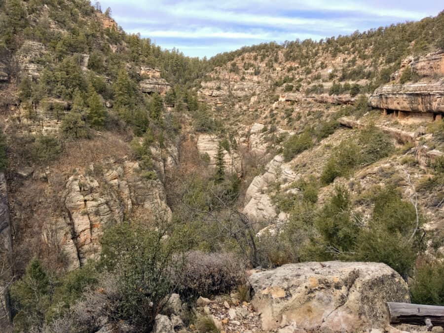 View across the dramatic Walnut Canyon with dwellings in the sides, Flagstaff