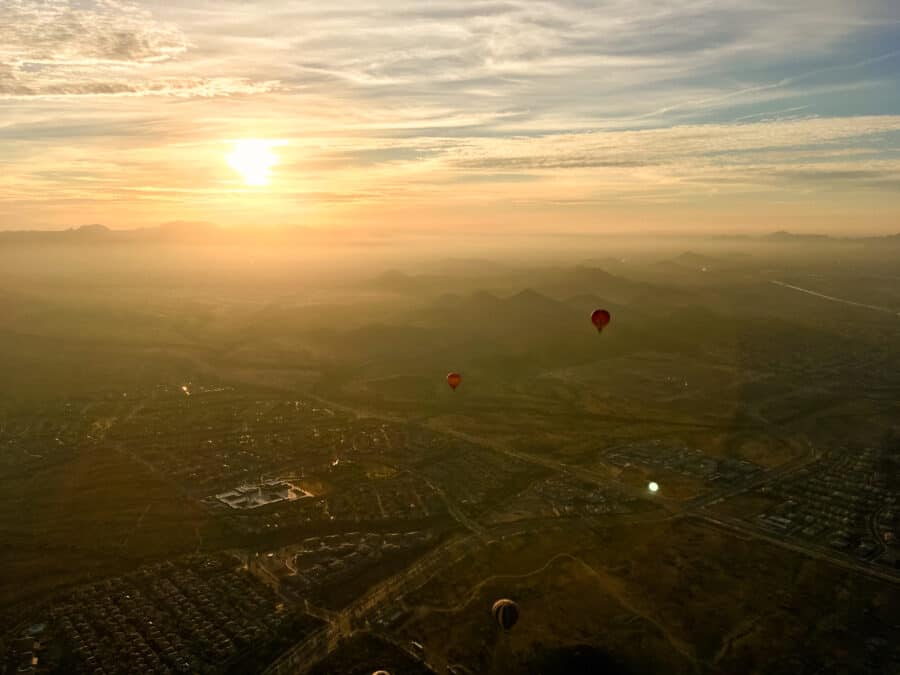 Sunrise over the mountains in the desert in Phoenix from a hot air balloon was the best experience on my Arizona road trip