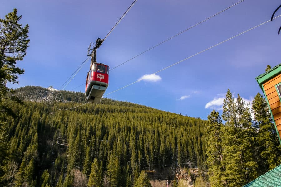 The Jasper Skytram ascending up the mountain on your Calgary to Vancouver road trip