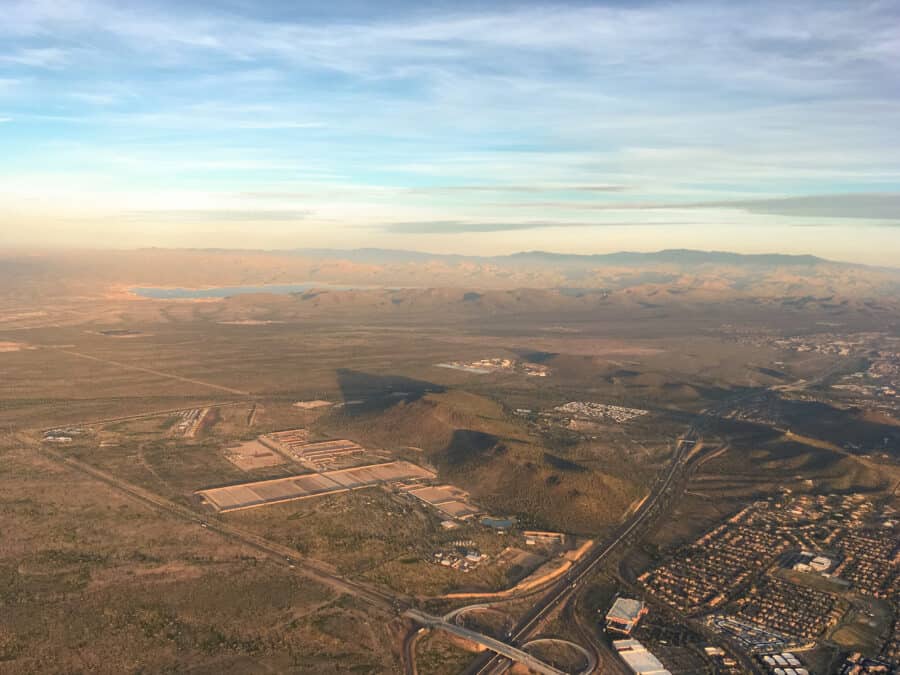 Birds eye view across the vast desert surrounding Phoenix, one of the best views on my Arizona road trip