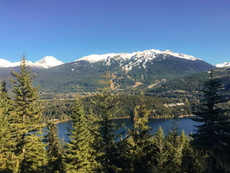 View over Alta Lake to Whistler and Blackcomb Mountains on your Calgary to Vancouver road trip