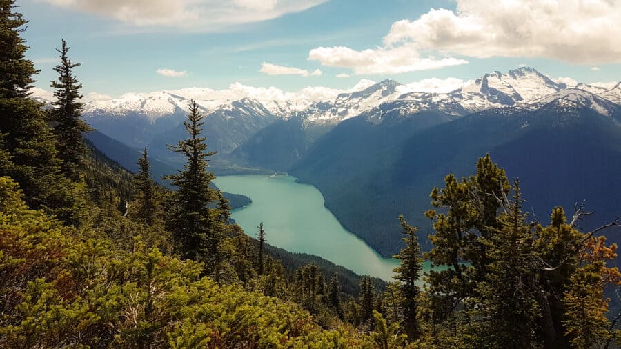 Incredible views from the top of Whistler Mountain overlooking Garibaldi Provincial Park and Cheakamus Lake