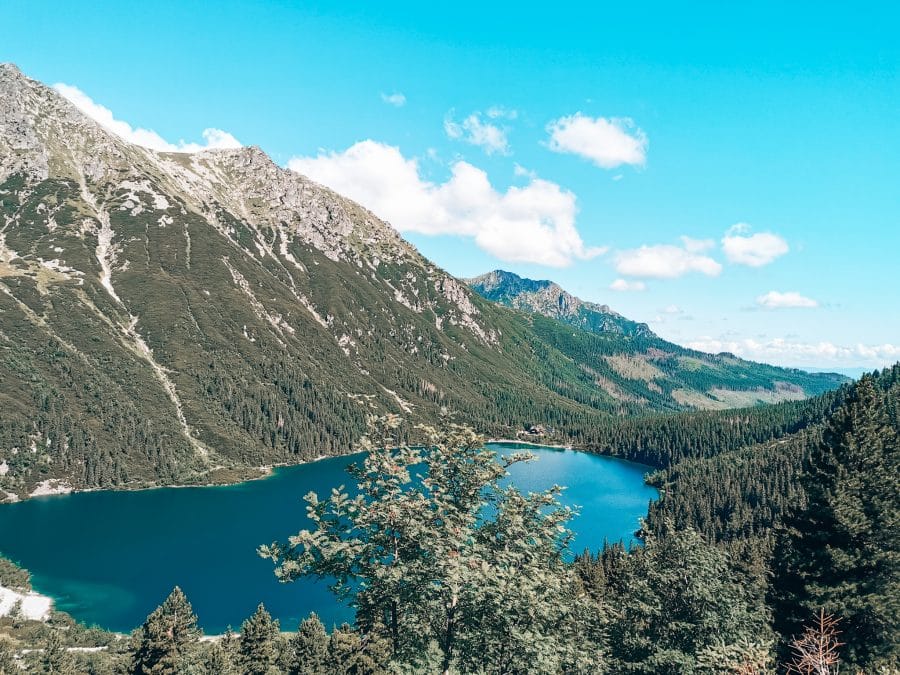 View over Morskie Oko and the surrounding valley and Tatra Mountains, Zakopane, Poland