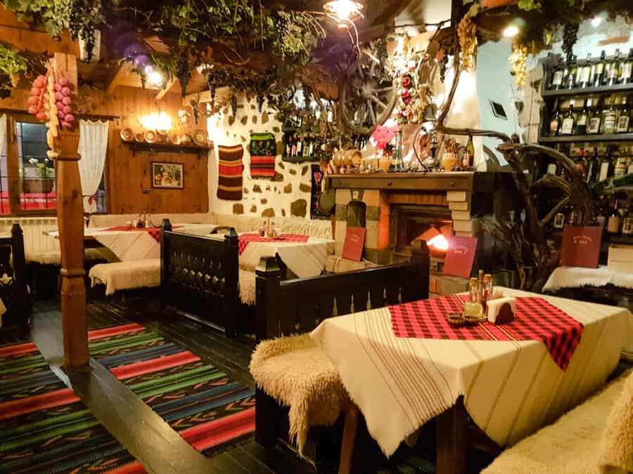 Quaint and cosy interior of a restaurant in Bansko, Bulgaria