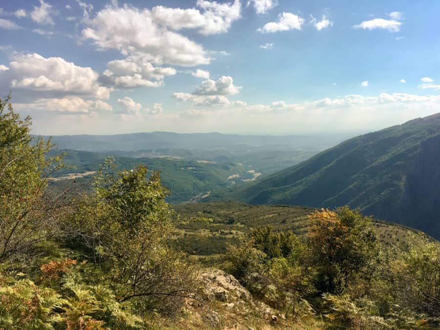 View from the start of hiking Botev Peak over Kalofer, Bulgaria