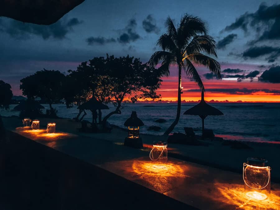 Fiery reds and oranges in a blue and purple sky make for magical sunsets and one of the top reasons to visit Mauritius