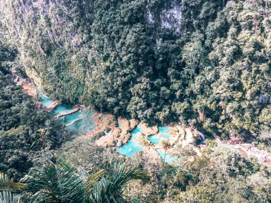 The viewpoint overlooking the incredibly blue cascading pools and waterfalls of Semuc Champey is one of the best things to do in Guatemala