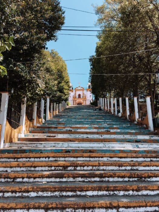 Steps leading to Templo De Guadalupe for the best views of San Cristobal de las Casas, Mexico