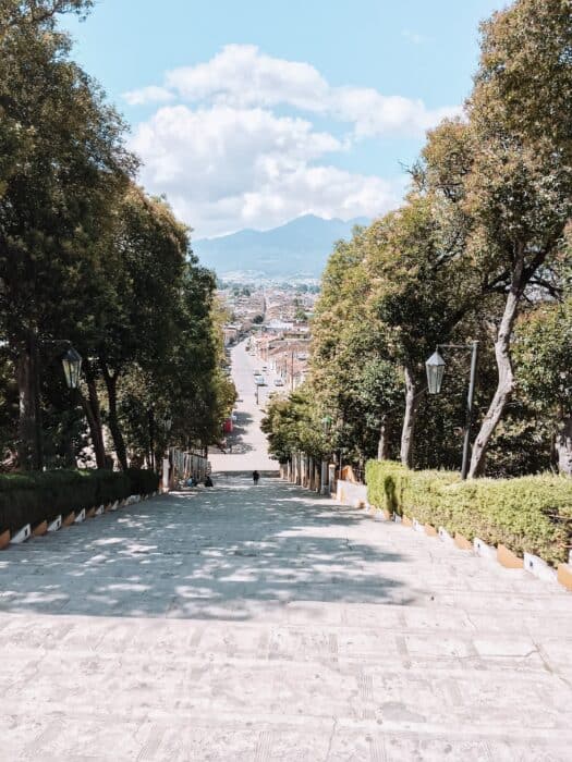 View out to the mountainside surrounding San Cristobal de las Casas from Templo De Guadalupe, Mexico