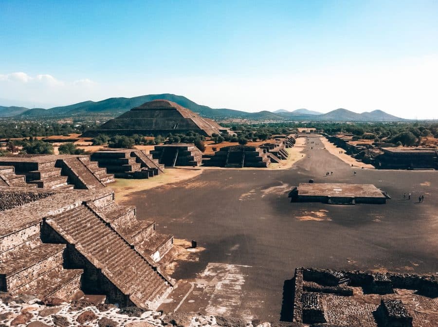 The view from the top of the pyramid to The Avenue of the Dead at Teotihuacan, Mexico City Guide