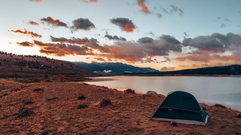 Tent pitched next to Twin Lakes, Colorado