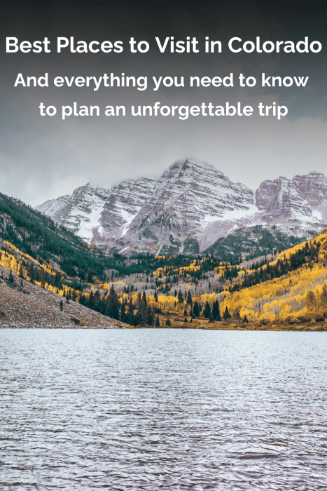 A pin on the best places to visit in Colorado with an image of Maroon Bells