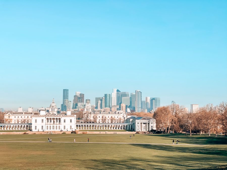 The incredible skyline view of Canary Wharf from Greenwich Park Royal Observatory is one of the best picnic spots in London, England