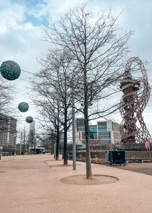 Art installations and the ArcelorMittal Orbit in the unique Queen Elizabeth Olympic Park, Stratford, East London