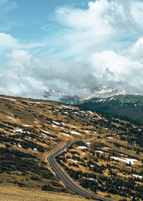 The Trail Ridge Road heading straight through the mountains, Rocky Mountain National Park, Colorado