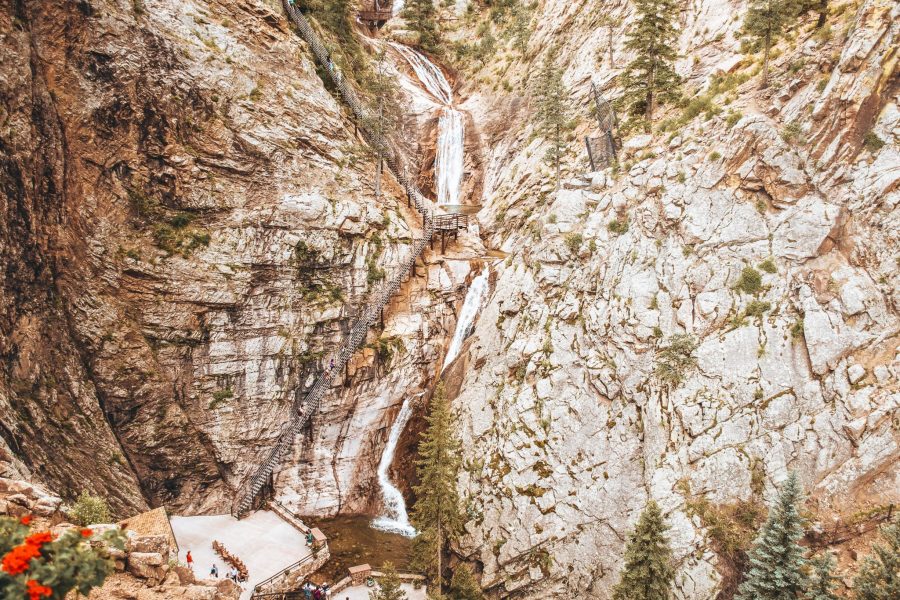 The seven leaps of the waterfall in a narrow box canyon at Broadmoor Seven Falls, Colorado Springs