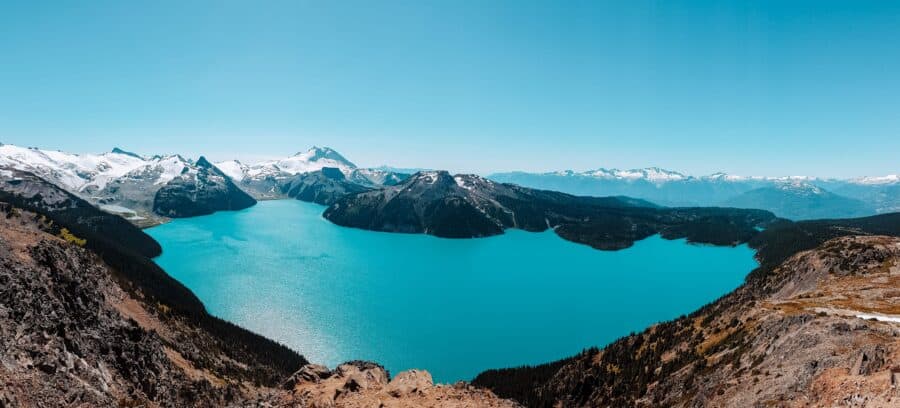 The striking blue Garibaldi Lake from Panorama Ridge, British Columbia, Canada