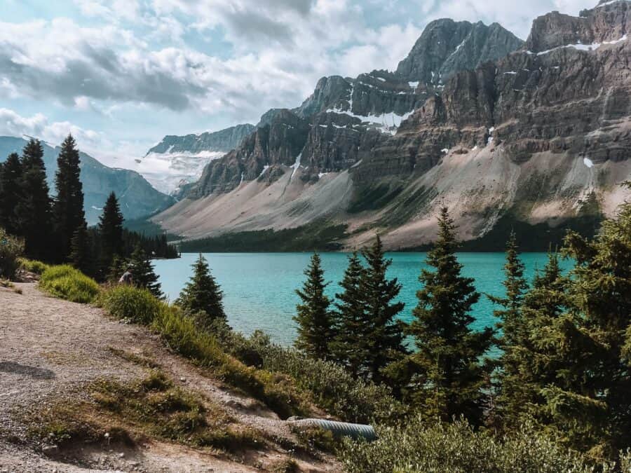 The striking blue of Bow Lake, Icefields Parkway, Alberta, Canada