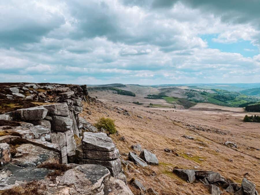 Views down Stanage Edge as far as the eye can see on the High Neb-Bamford Edge Walk in the Peak District, England