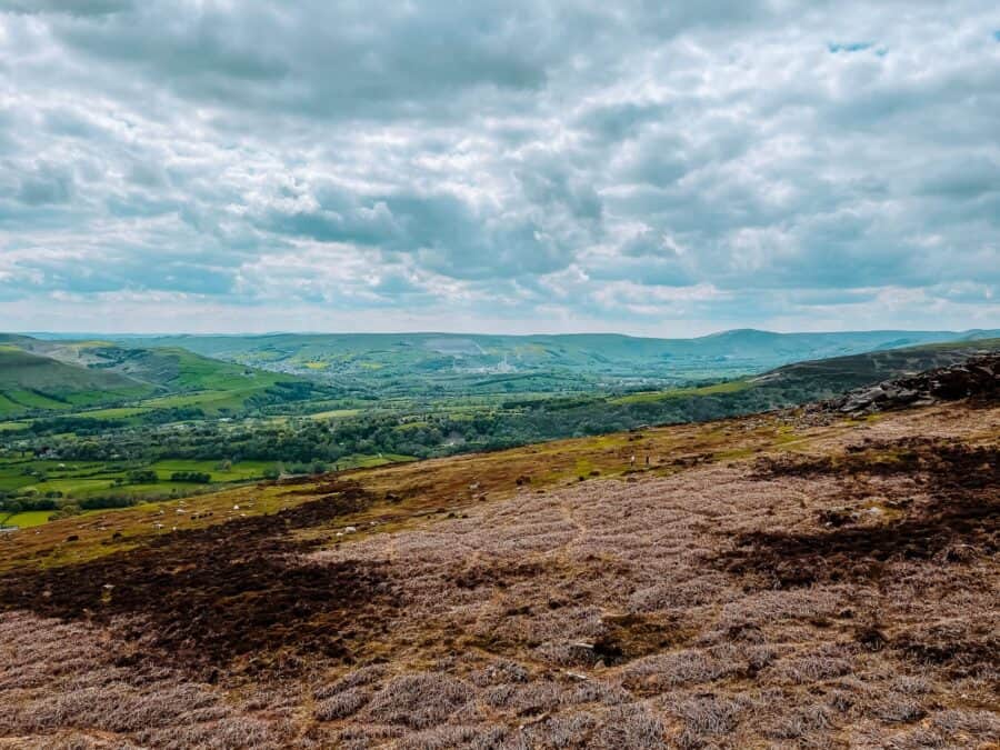 View across Hope Valley and Castleton from Bamford Moor, Peak District