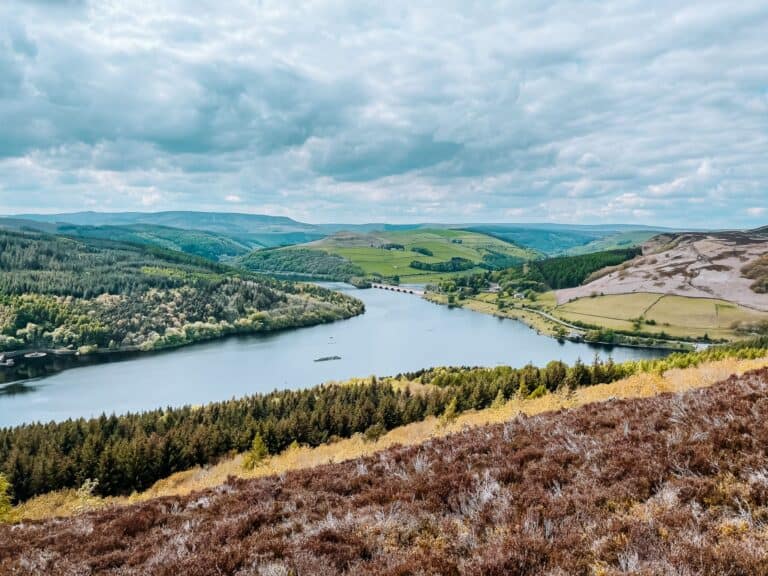 Incredible view hiking up to Bamford Edge overlooking Ladybower Reservoir, The Peak District