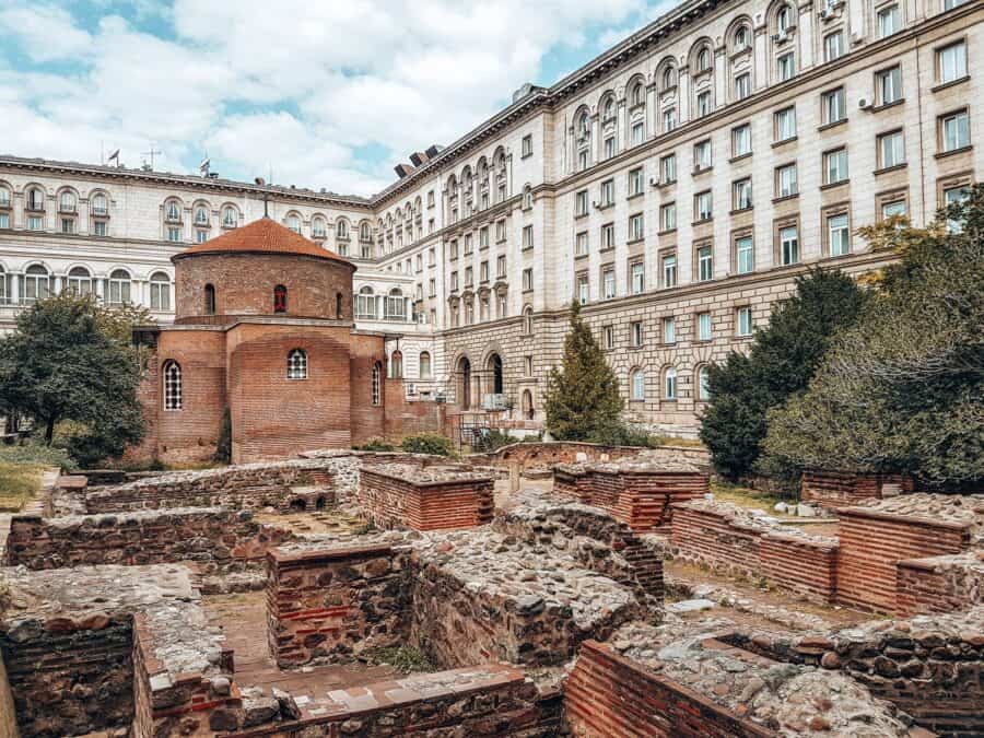 The well-preserved St George Rotunda surrounded by ancient ruins, Sofia, Bulgaria