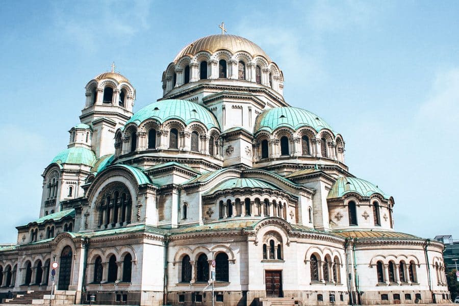 The intricate exterior of St Alexander Nevsky Cathedral, Sofia, Bulgaria