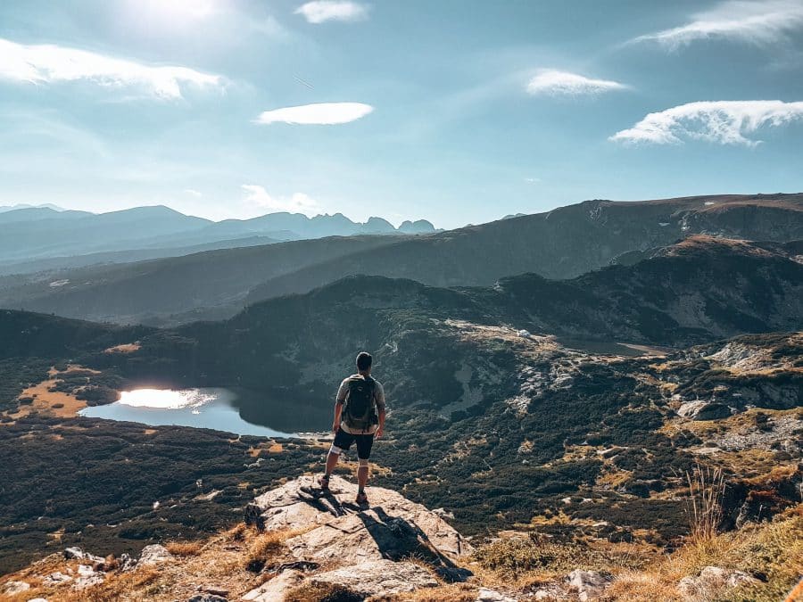 Andy overlooking one of the seven glacial lakes at Seven Rila Lakes, Bulgaria