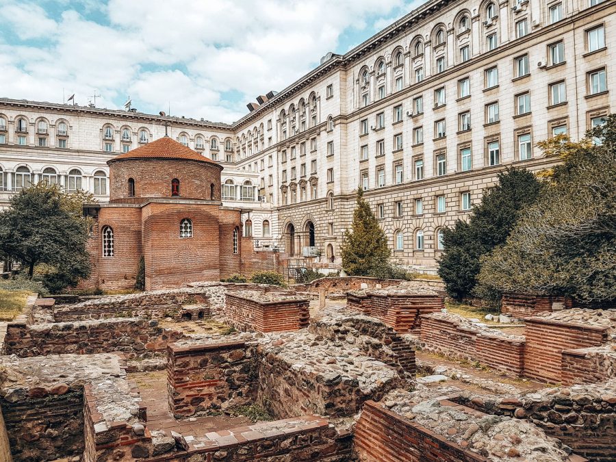 The well-preserved St George Rotunda surrounded by ancient ruins, Sofia, Bulgaria