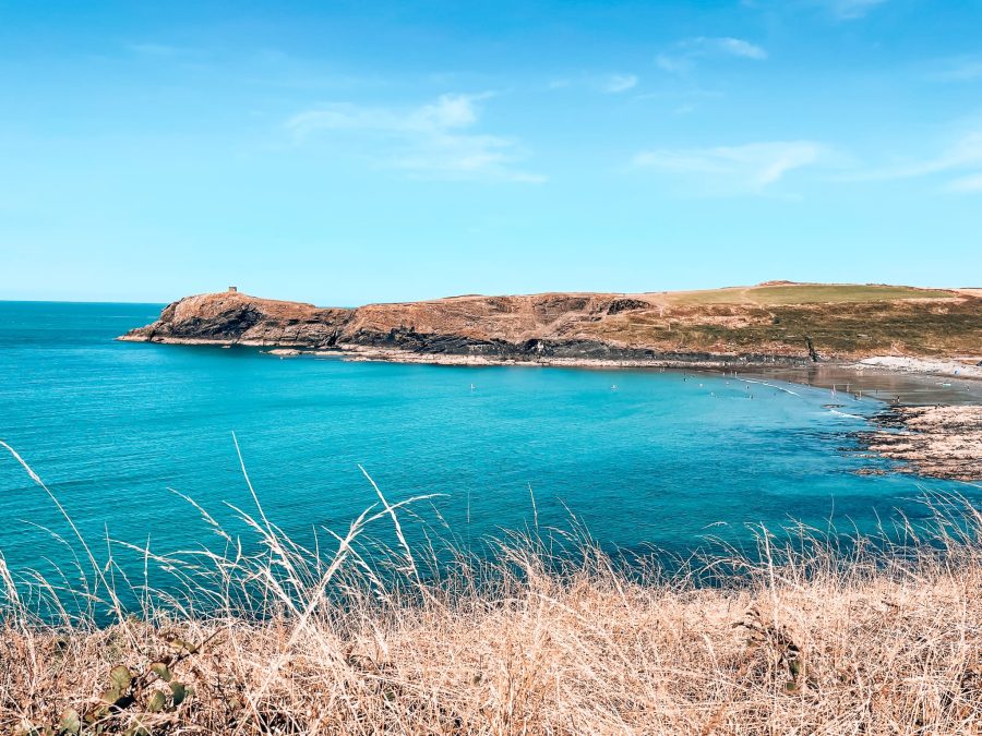 The striking turquoise Abereiddy Bay from Whitesands to Porthgain, Coast Path Pembrokeshire, Wales