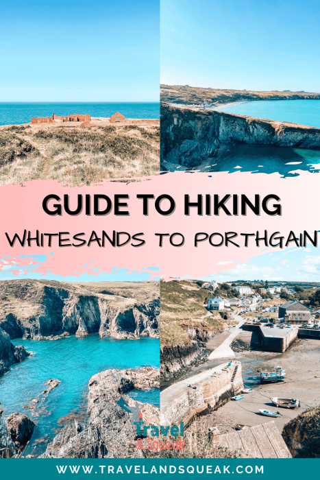 A pin on a guide to Whitesands to Porthgain with an images of the Pembrokeshire Coast Path, Wales