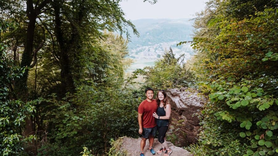 Admiring the view from Devil's Pulpit over Tintern Abbey and the surrounding village and countryside is one of the best things to do in the Wye Valley, Monmouthshire