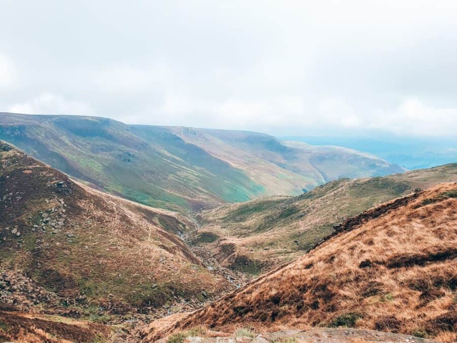 View across the endless countryside at Kinder Scout, Peak District, England, UK