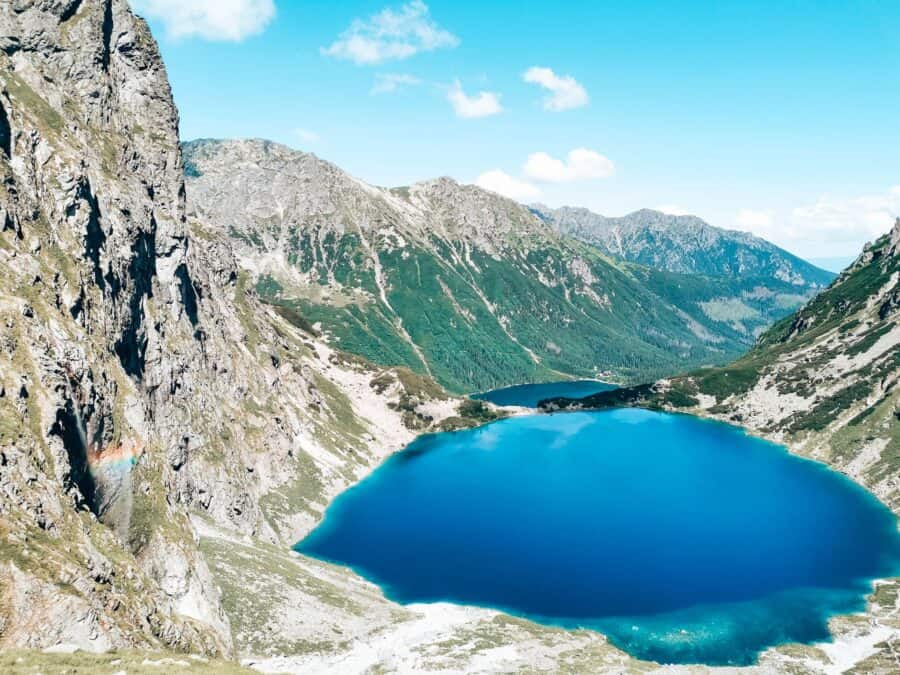 Looking over Czarny Staw and Morskie Oko as you hike Rysy Peak is one of the best things to do in Zakopane, Tatra Mountains, Poland