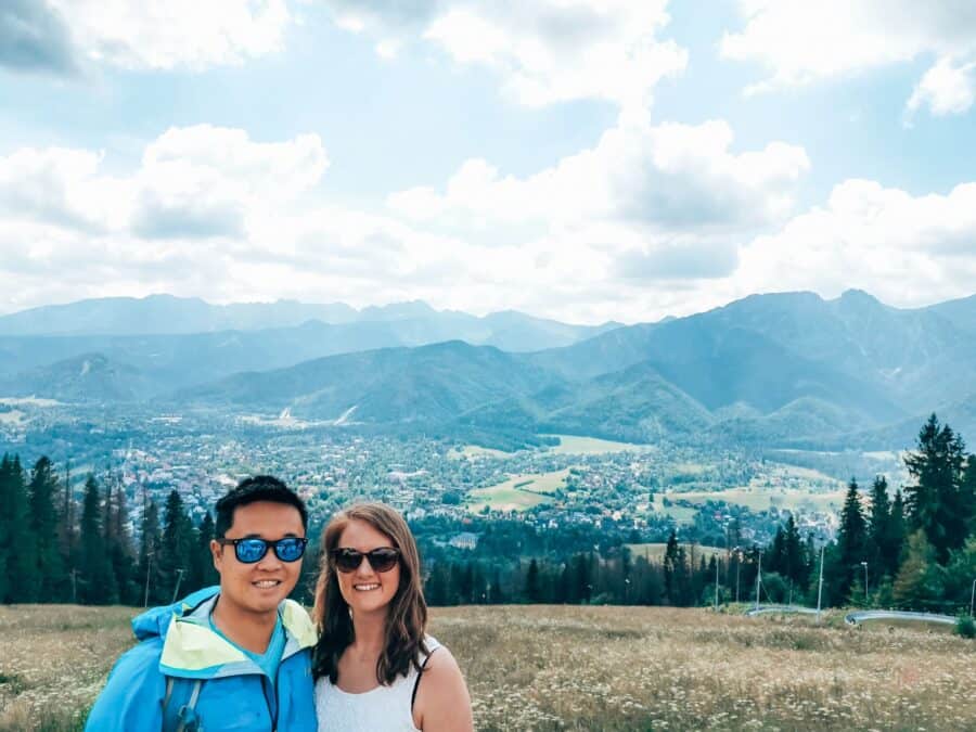 Both us stood on Gubalowka Hill, with the endless Tatra Mountains behind us, Zakopane, Poland