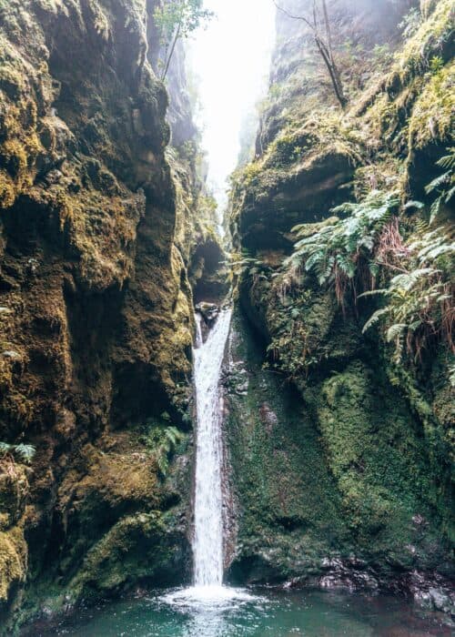 A waterfall along the trail of Caldeirão Inferno, Madeira, Portugal